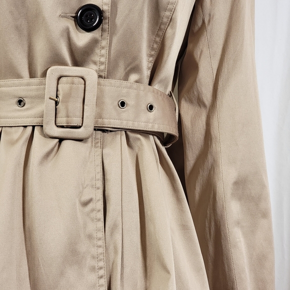Twenty One Satin Khaki Short Peplum Trench Coat M - Picture 4 of 16
